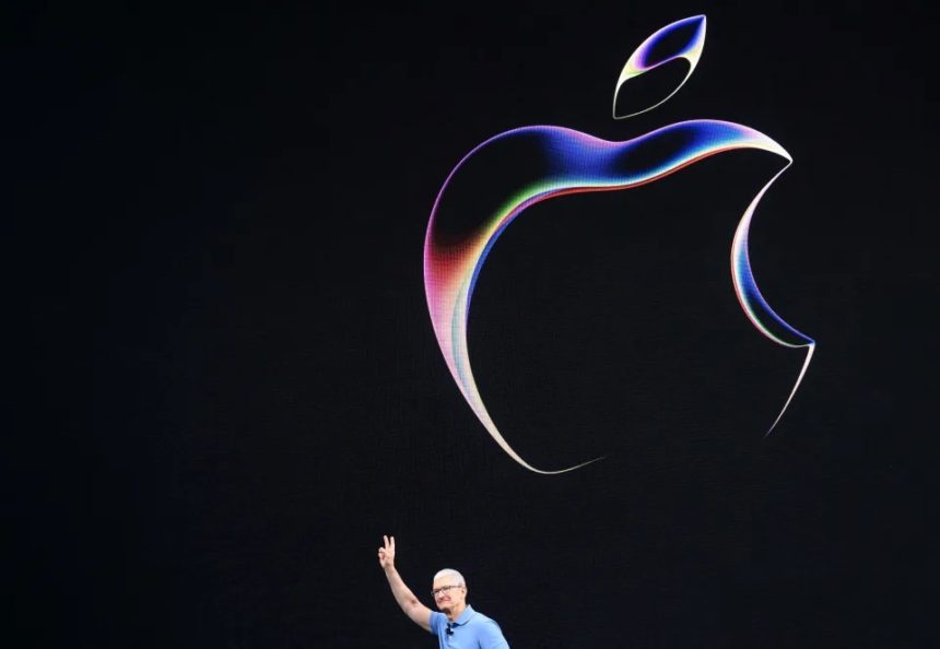 Apple CEO Tim Cook speaks during Apple's Worldwide Developers Conference (WWDC) at the Apple Park campus in Cupertino, Calif., on June 5, 2023. (JOSH EDELSON/AFP via Getty Images) (JOSH EDELSON via Getty Images)